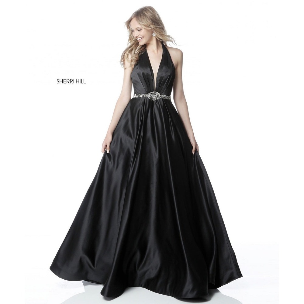 NWT Sherri Hill 51588 Black Halter Ball Gown Beaded Waist Dress Size 2 $598